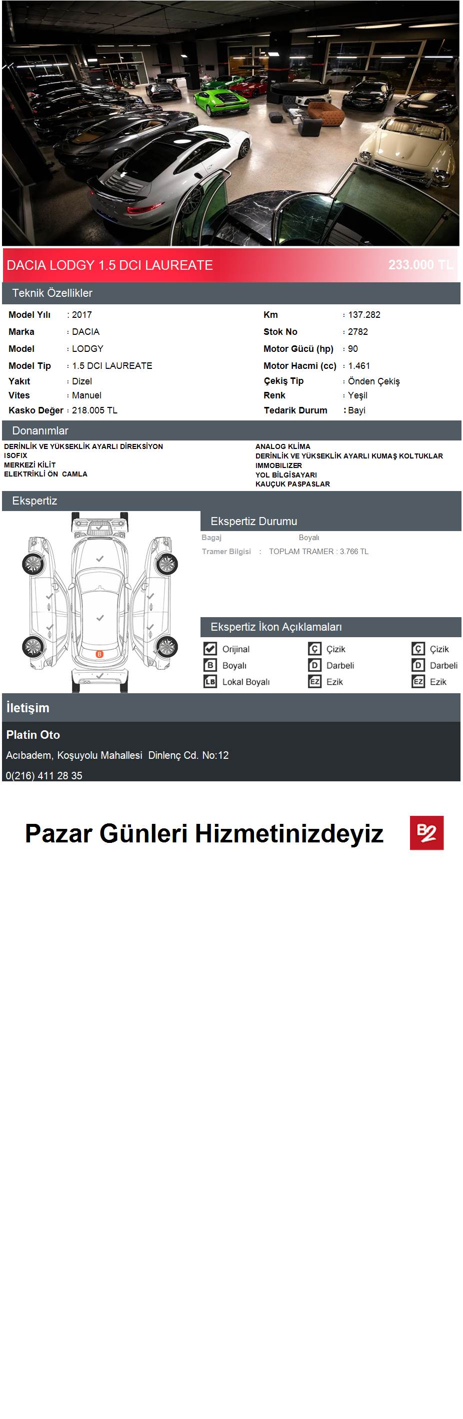 galeriden dacia lodgy 1 5 dci laureate 2017 model istanbul 137 282 km yesil 14006660 arabam com